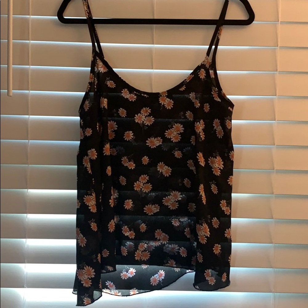 Sheer blank tank top with white daisies